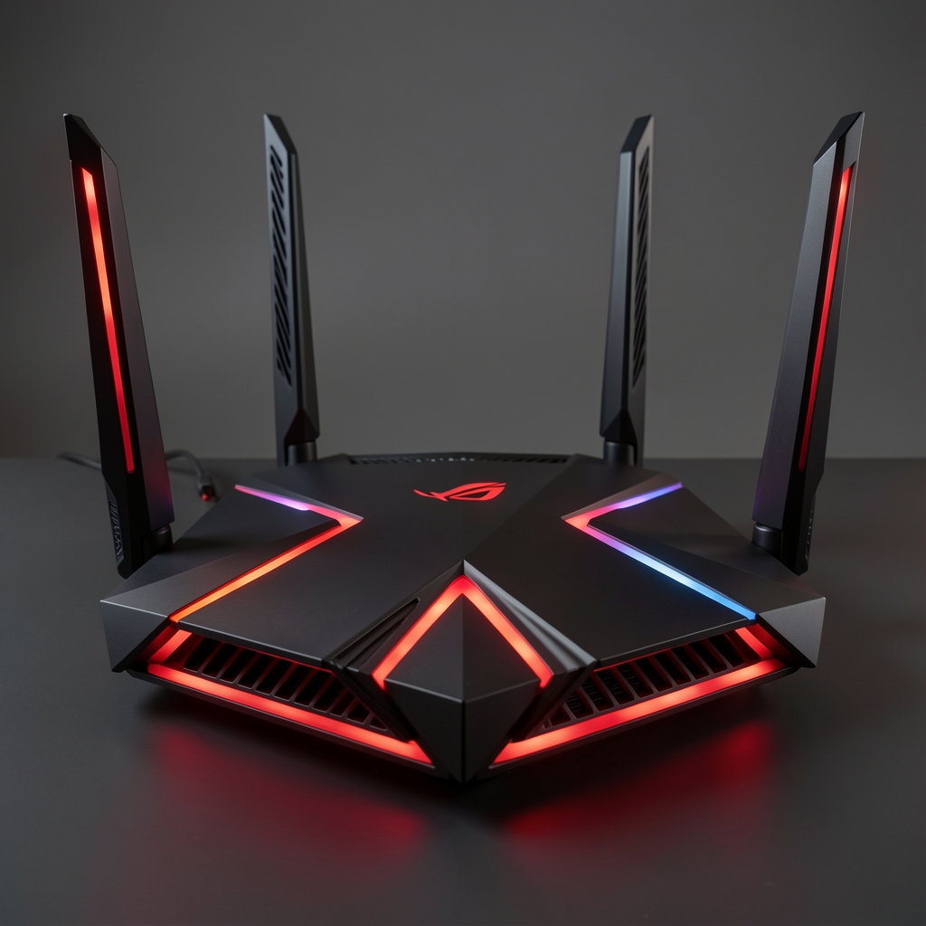 ASUS ROG Rapture GT-AX6000 router gaming cu iluminare RGB și design agresiv negru-roșu