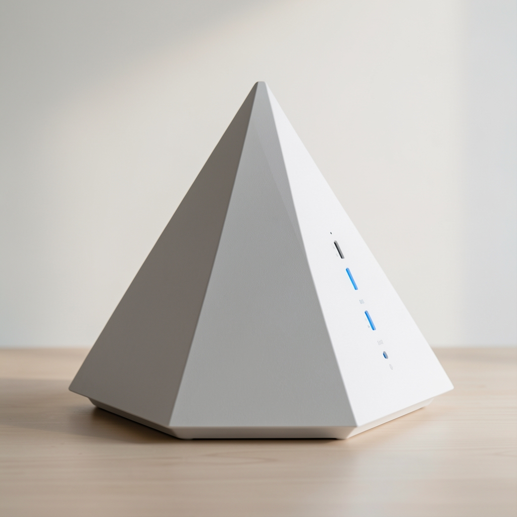 Router ASUS ZenWiFi Pro ET12 Wi-Fi 6E alb cu design piramidal elegant, tri-band cu bandă 6GHz
