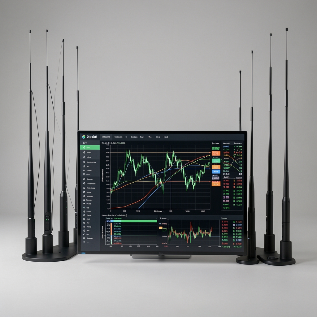 Router Wi-Fi 6 modern cu antene multiple, afișând unde de semnal și diagrama OFDMA cu multiple canale de date simultane