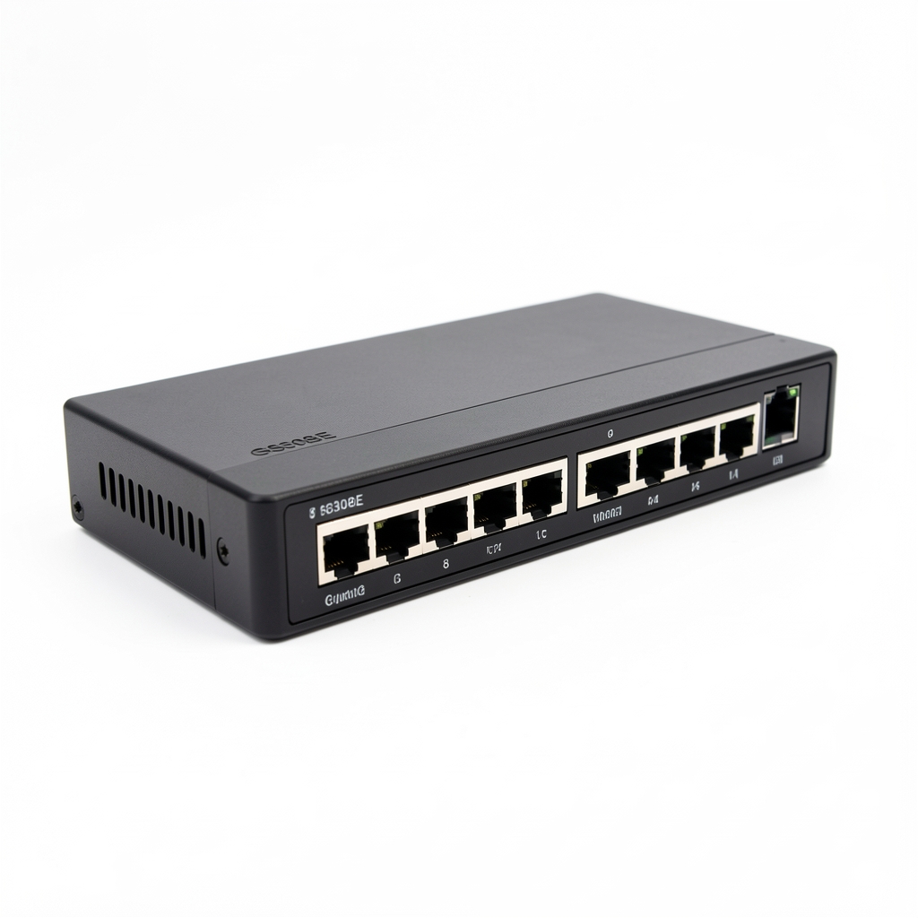 Switch Netgear GS308E 8 porturi Gigabit gestionabil smart pe fond alb