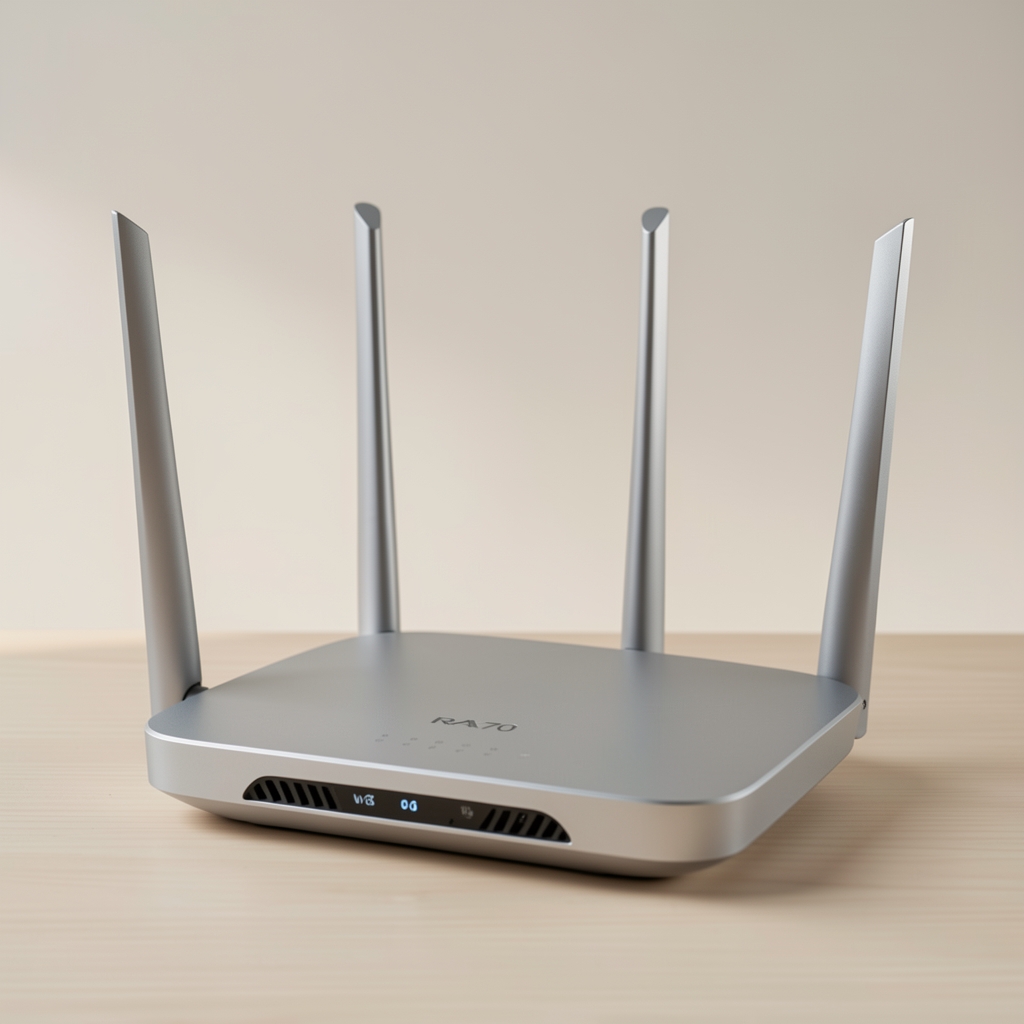 Netgear Nighthawk RAX70 router Wi-Fi 6 cu design modern argintiu și cinci antene