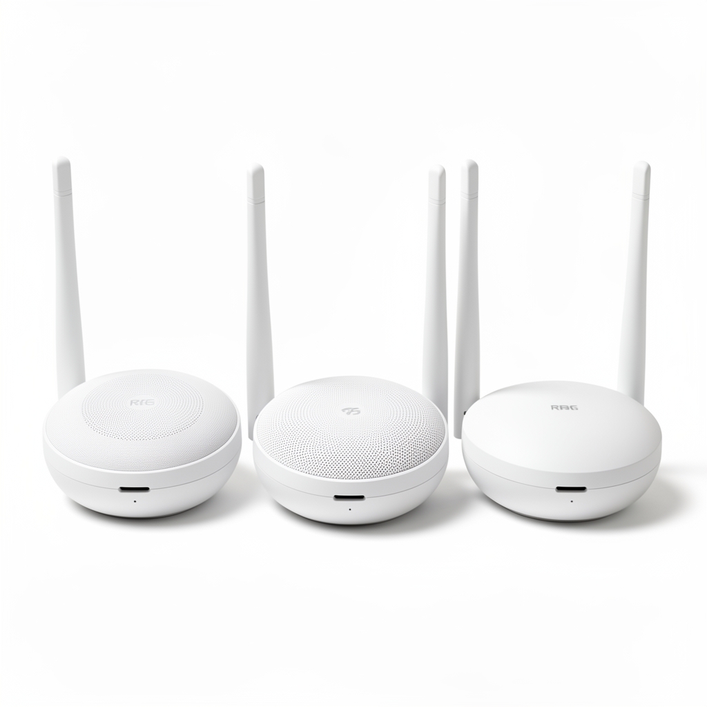 Sistem mesh Netgear Orbi RBK863S Wi-Fi 6 tri-band set 3 noduri alb pe fond alb